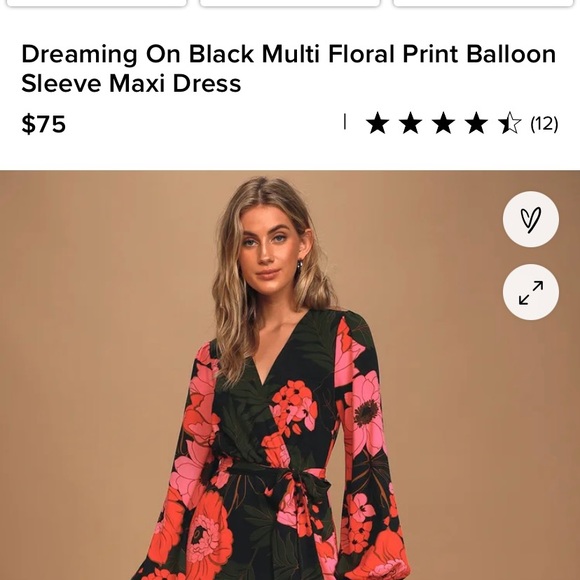Lulu’s size small Multi-floral print Balloon Sleeve Maxi Dress black and Red - Picture 2 of 10
